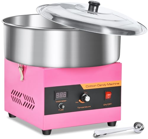 Commercial Candy Floss Machine 1000W Cotton Candy Machine Pink Electric Cotton Candy Maker with Stainless Steel Bowl & Cover Sugar Scoop Perfect for Kids Birthday Home Family Party Carnival
