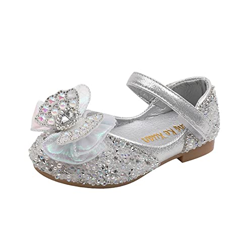 Toddler Girls Dress Shoes Ballet Flat???? Rhineston????s Bows Flower Girl School Part???? Mary Jane Tie Shoes for Little Girls (Silver, 2.5 Big Kids)