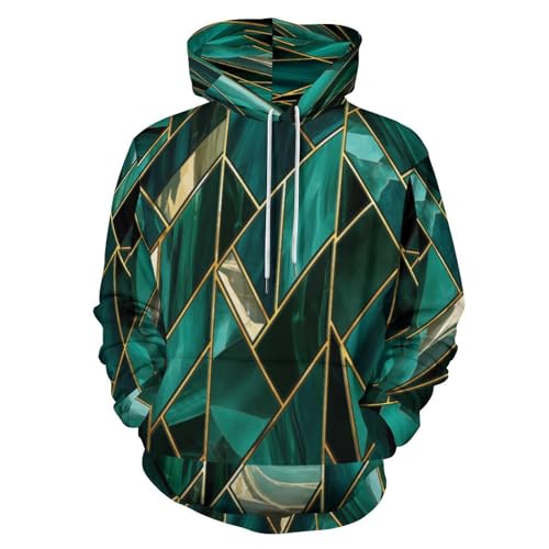 Sweat à capuche hommes marbre abstrait géométrique vert émeraude décontracté