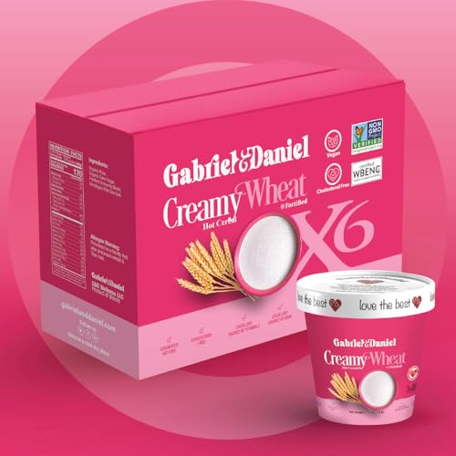 Gabriel &amp; Daniel Organic Instant Creamy Wheat (Farina) Hot Cereal Cup – Non-GMO, Pure and Organic Breakfast Cereal – Rich in Iron &amp; Vitamin C for a Nourishing and Quick Meal – Smooth &amp; Creamy Texture (Pack of 6)