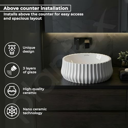 Image of Plantex Ceramic Basin /Countertop Vessel Sink /Tabletop Wash Basin /Washbasin for Bathroom with 10 Years Glaze Warranty by Plantex (White Glossy - 14 x 14 x 5 Inch)