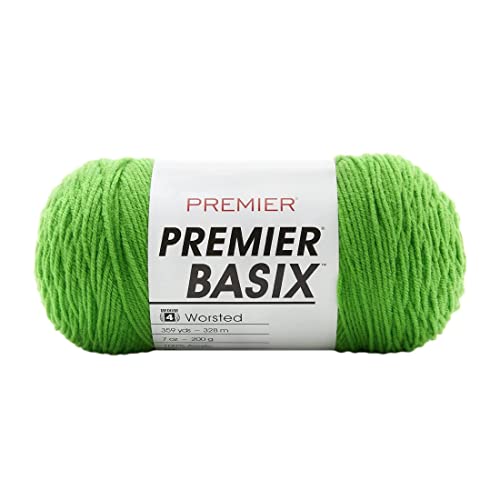 Premier Yarns Basix, Solid Worsted Yarn, Made of Acrylic, Ideal Yarn for Crocheting and Knitting, Spring Green, 359 Yards
