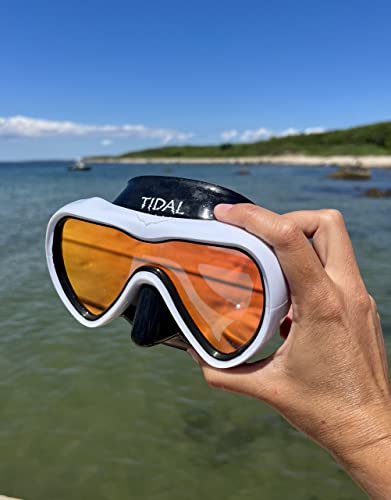 Tidal Mask - Advanced Anti Fog Diving Mask For Scuba Diving, Snorkeling, Free Diving And Swimming. Single Lens Tempered Glass (White/Black) #TOP6