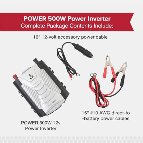 Image of Cobra POWER 500W Power Inverter, Portable - 500-Watt Car Charger, 2 Grounded AC Outlets, 2 Fast Charge USB Ports and Remote Controller (CPIALCDG1) Compatible