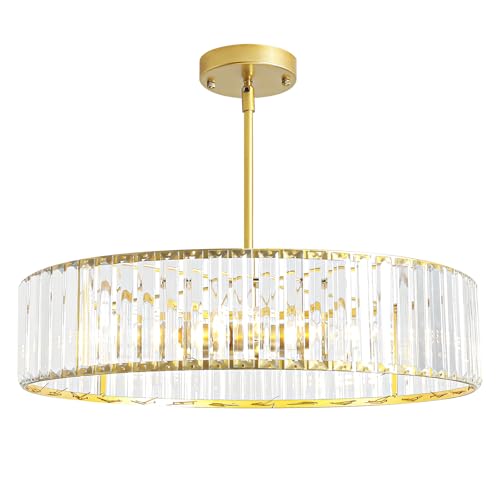 5-Light Gold Crystal Chandelier for Dining Room, Modern Semi Flush Mount Chandelier Lighting...