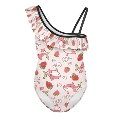 Kids One Piece Swimsuit for Indoor and Outdoor Activities One Shoulder Halter Ruffle Design Beachwear