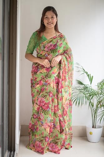 Image of MIRCHI FASHION Women Saree Cotton Abstract Printed | Lightweight Comfortable Sari for Office and Regular Daily Wear with Matching Blouse Piece