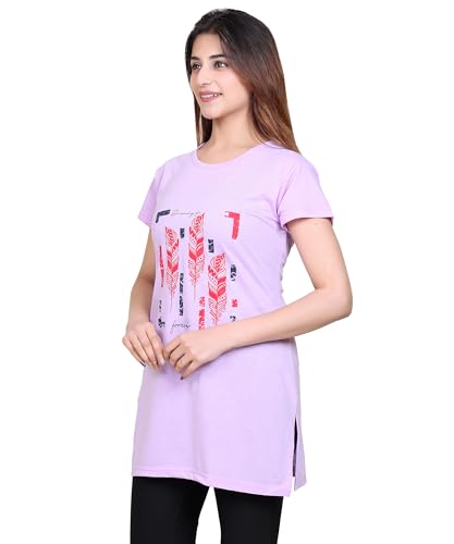 Image of DG Divine GirL Women's Cotton Printed Long Regular Fit Round Neck Top /T-Shirt /Tshirts