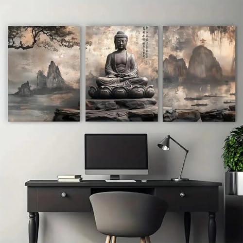 Statue de Bouddha triptyque sur toile pour éveiller la sérénité - 5