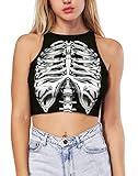 Ainuno Halloween Crop Top Skeleton Crop Tops Womens Teens Girl Emo Top Gothic Clothes Black Goth Cropped Tank Top Y2K Fashion Summer Shirts Cute Cami Vest,Skull Crop Top for Women Graphic Print