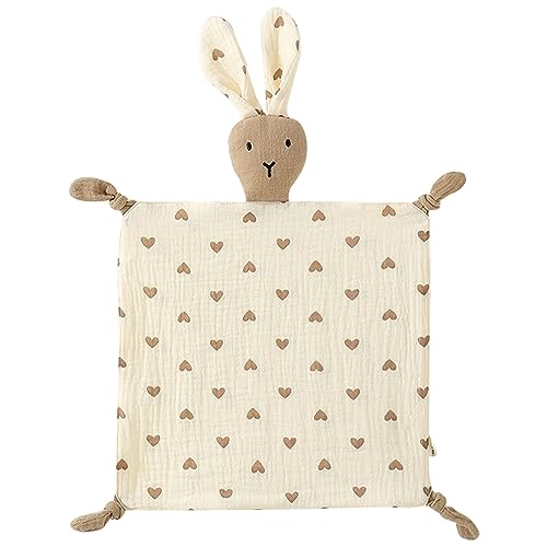 Image of Lovey Blanket for Boys and Girls, Organic Cotton Muslin Security Blanket for Babies, Soft Breathable Lovie Soothing Towel for Newborn and Infant (Brown| Bunny)