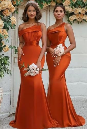 One Shoulder Bridesmaid Dresses for Women Satin Corset Mermaid Wedding Formal Evening Party Gowns4