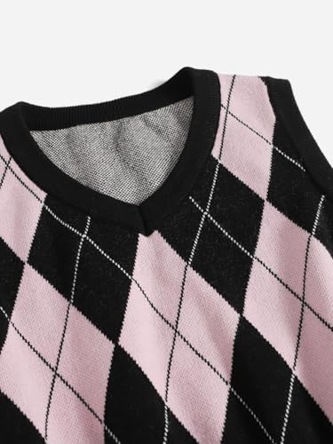 Image of SweatyRocks Women's Geometric Pattern Sweater Vest V Neck Sleeveless Preppy Style Crop Tank Top