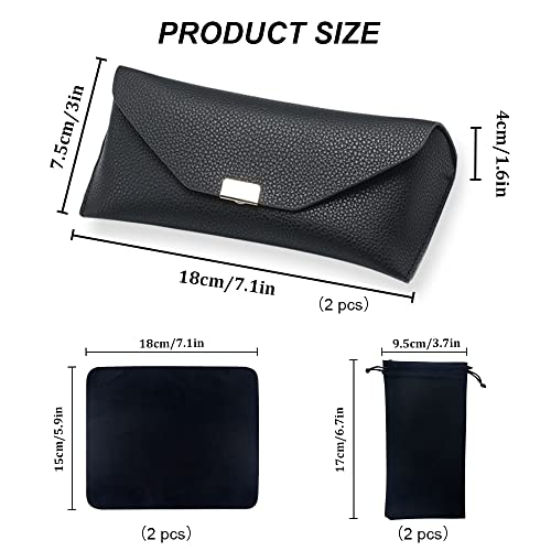 Image of 2Pcs Leather Glasses Case Hard Shell, Sunglasses Case, Eyeglass Case with 2Pack Glasses Bags and Microfiber Cloths