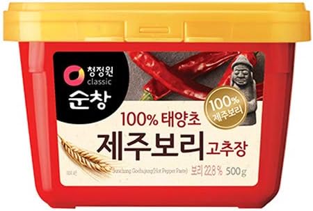 Chung Jung One Sunchang Jeju Barley Pepper Paste Gold (Gochujang) 500g 1EA; 청정원 순창 100% 태양초 제주보리 고추장 (1.10)