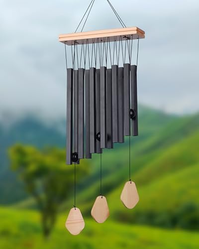 Image of 12 Square Pipe Wind Chimes for Home & Balcony | Metal Hanging Bells for Positive Energy & Home Decoration | Vastu & Meditation Decor Item - Black Finish