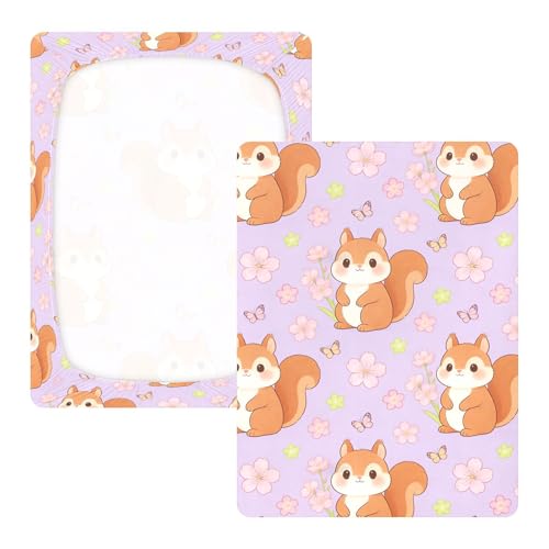 Drap housse de berceau en coton stretch doux écureuils et fleurs - 4