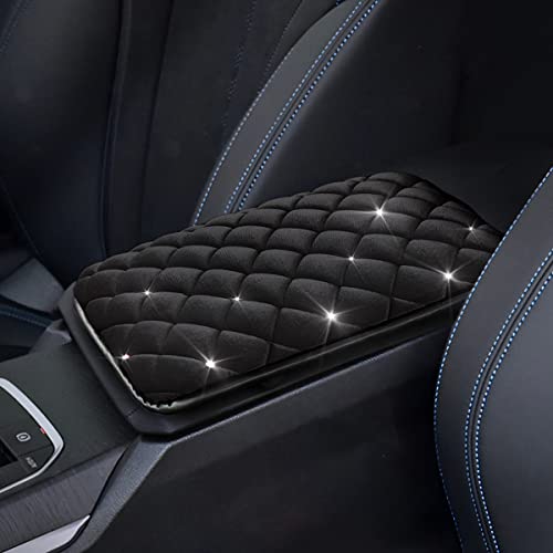 Auceli Fluffy Car Armrest Cover, Bling Diamond Auto Center Console Pad, Soft Seat Box Protector, Plush Cushion For Arm Rest, Vehicle Interior Protection Accessories, Universal Fit Truck Suv (Black) #TOP5
