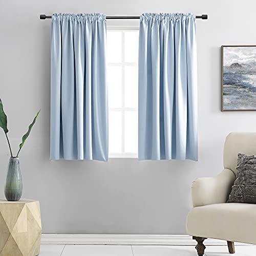 Image of Light Blue Draperies Curtains for Kids Room,Small Window Treatment Thermal Insulated Room Darkening Rod Pocket Top Curtain Panels for Kitchen(Set of 2,42 by 45 inches)