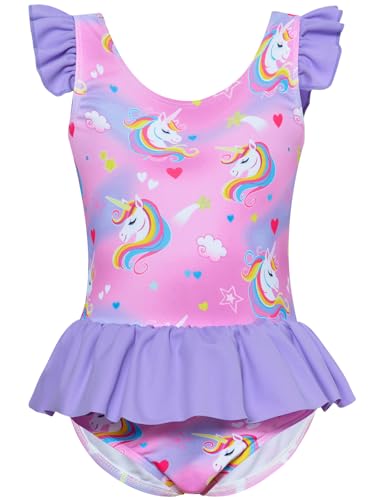 Image of Vieille Toddler Little Girls One Piece Swimsuits Ruffles Bathing Suits Mermaid Dinosaur Swimwear 2-7T