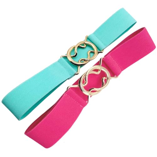 YOU&M 2 Pack Skinny Women Full Stretch Elastic Belt for Dresses Chic Thin Waist Belt for Jeans Pants with Gold Buckle Comfort