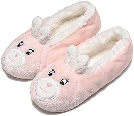 GLENMEARL Womens Knit Lovely Animal Slippers Non-Skid Sole Home Slippers for Adults Girls (5-7, Pink Rabbit)