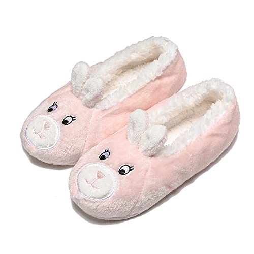 GLENMEARL 2 Pairs Slipper Socks for Women with Grippers Non Slip Winter Warm House Bedroom Slippers Cozy Indoor Home Slippers (Pink Rabbit, US Footwear Size System, Adult, Women, Numeric Range, Medium, 5, 7)