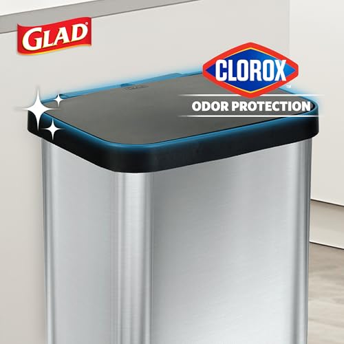 Image of Glad Stainless Steel Step Trash Can with Clorox Odor Protection | Large Metal Kitchen Garbage Bin with Soft Close Lid, Foot Pedal and Waste Bag Roll Holder, 20 Gallon, Stainless