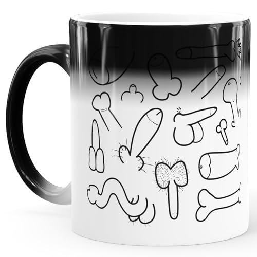 MoonWorks® Zaubertasse Farbwechsel Tasse Penis-Muster Fun-Motiv Pimmel-Becher Bürotasse Aufdruck lustig Weiss Magic-Tasse – Ansicht 1