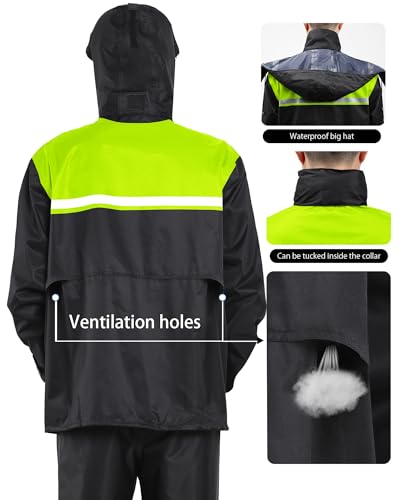 Image of iCreek Rain Suit Waterproof Jacket and Pants Hi Vis Raincoat for Men and Women Reflective Outdoor for All-Sport Work