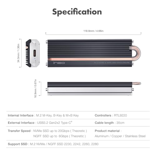 Carcasa Externa ineo para SSD M.2 NVMe con Enfriamiento miniatura 7