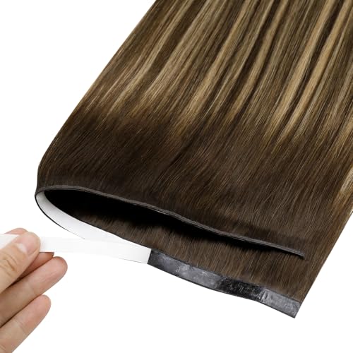 Image of LaaVoo Tape in Weft Hair Extensions Genius Tape Weft Extensions Ombre Dark Brown to Blonde Invisible Tape in Human Hair Extensions PU Tape 22inch 50G