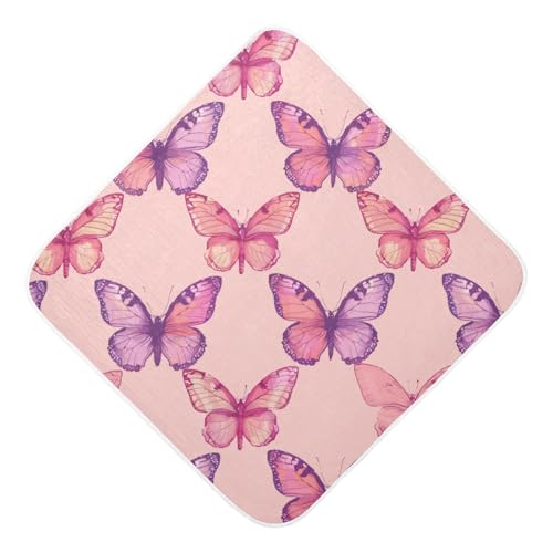 PaChyLuu Pink Butterflies Baby Hooded Towel Soft Cotton Baby Towels Ultra Absorbent Bath Towel for Babies Boys Girls, 35x35 Inch
