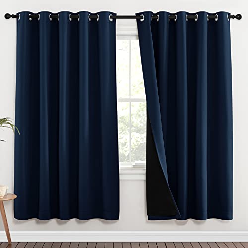 Image of NICETOWN Full Shade Curtain Panels, Pair of Energy Smart & Noise Blocking Out Blackout Drapes for Apartment Window, Thermal Insulated Guest Room Lined Window Dressing(Navy Blue, 70 x 72 inch)