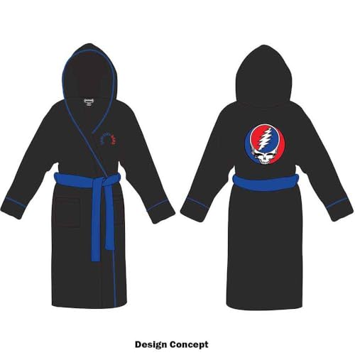 Bata de baño Grateful Dead negra absorbente con capucha unisex 2
