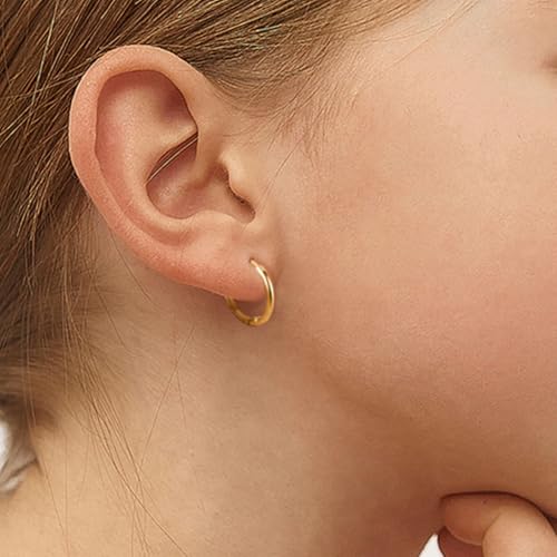 14k Yellow Gold Classic 11mm Polished Endless Hoop Earrings For Little Girls & Preteens - Endless Classic Gold Hoop Earrings for Young Girls Everyday Wear - Delicate Hoop Earrings for Girls3