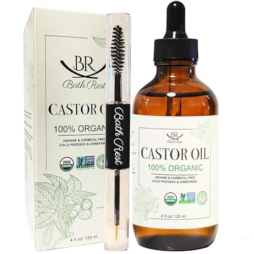 Castor Oil Organic Cold Pressed Unrefined Glass Bottle, 100% Pure Natural Castor Oil for Hair, Face, Body, Eyelash, Hexane Free, Skin Moisturizer for Castor Pack Wrap, 4OZ