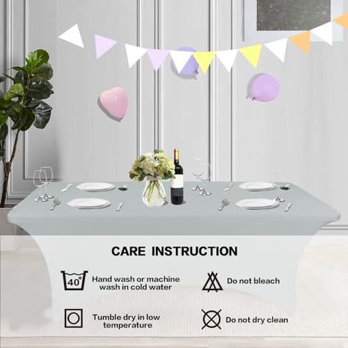Image of IVAPUPU 2 Pack 4FT Table Cloth for Rectangular Fitted Events Stretch Grey Table Covers Washable Cover Spandex Tablecloth Protector for Party, Wedding, Cocktail, Banquet, Festival