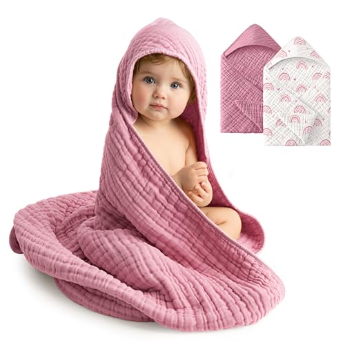 Baby Girl Muslin Cotton Hooded Towel 2-Pack