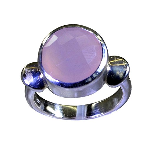 Bague en quartz rose naturel pour femme - Anneau rond en argent de taille H à Z