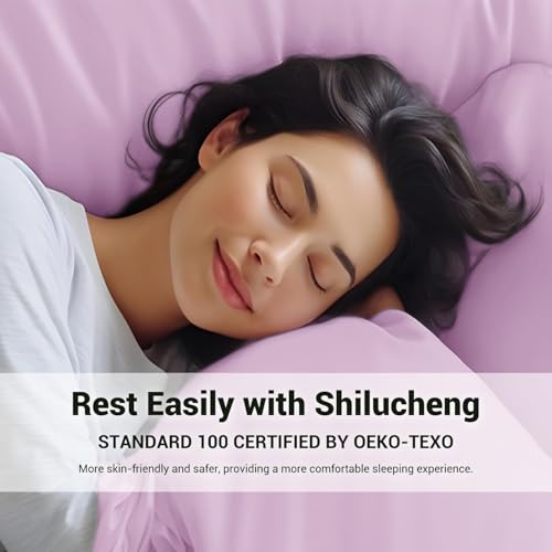 Image of Shilucheng 4 Piece Queen Sheet Sets, Cooling Sheets, Blend Rayon Derived from Bamboo, Deep Pocket Up to 16 inch, Breathable & Soft Bed Sheets, Hotel Silky Bedding Set, Lilac
