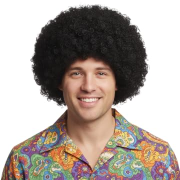 Afro Wig | Jumbo Black Afro Wig | 70s Disco Wigs | Funky Rocker Wigs | Hippie Costume Accessories | Clown Costume Headpiece | Disco Costume Accessory | Hippie Hairpiece | Unisex | Black