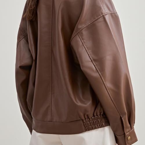 Womens Oversized Faux Leather Bomber Jacket Fashion Motorcycle Coats Outfits Clothes Y2k Tops3