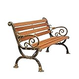 FACAZ Gartenmöbel Veranda Gartenbank Parkbank Outdoor-Lounge-Stühle, Gusseisen und Holzbeine Sitzbrett, Eisenbank mit Rückenlehne und Armlehnen