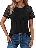 AUTOMET Womens Summer Tops Spring Shirts Trendy Vacation Outfits Short Sleeve Business Tshirts Fashion Casual Blouses Black M