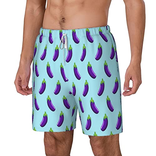 Men Eggplant Purple Swim Trunks with Compression Liner Board Shorts3