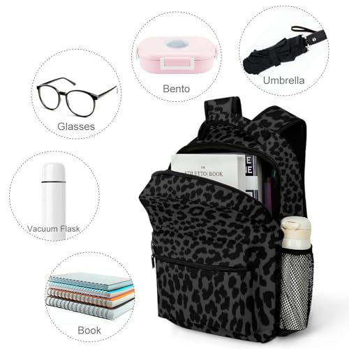 Waterproof College Gym Backpack Lightweight Travel Day Pack Carry On Backpack For Women Men Compatible with Dark Gray Black Leopard Cheetah Print4