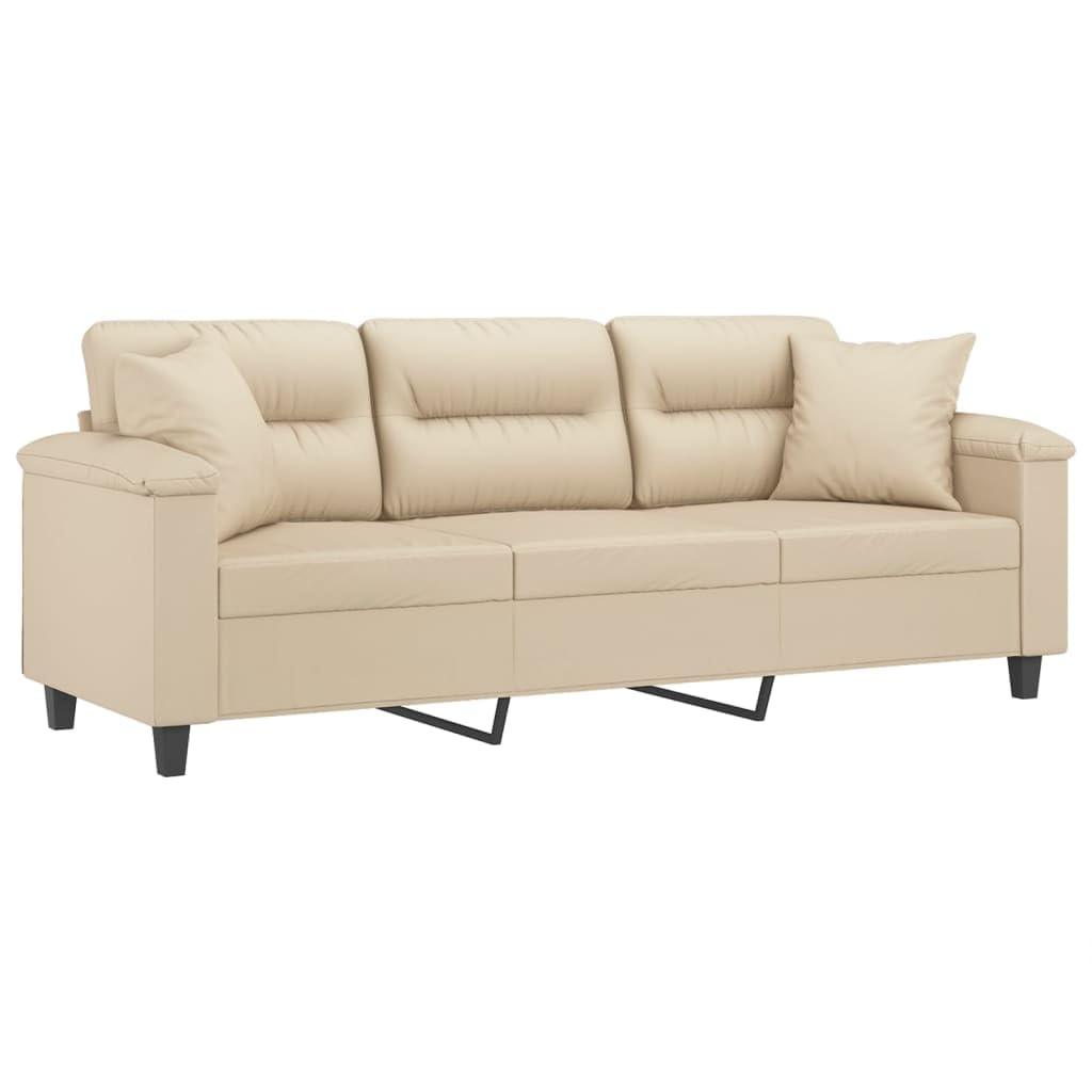 Canapé 3 Places en Tissu Microfibre crème avec oreillers, mobilier modulable pour Salon séjour, Design Moderne, Confort Optimal, Structure Robuste, idéal pour Espace de Vie