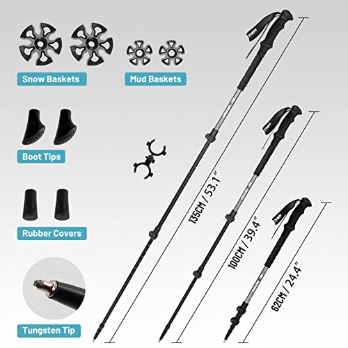 G2 23 Inch Mountain Terrain Snowshoes with Trekking Poles Set, Improved Extended Crampon, EVA Foam Padded, Flexible Pivot Bar, Tote Bag, Grey