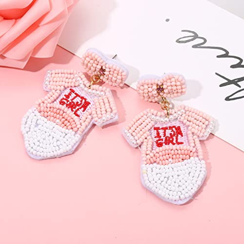 Baby Shower Earrings for Women Beaded Gender Reveal Earrings Adorable It’s a Girl or Boy Bodysuit Earrings Cute New Mom To Be Gifts Pregnancy Gift4